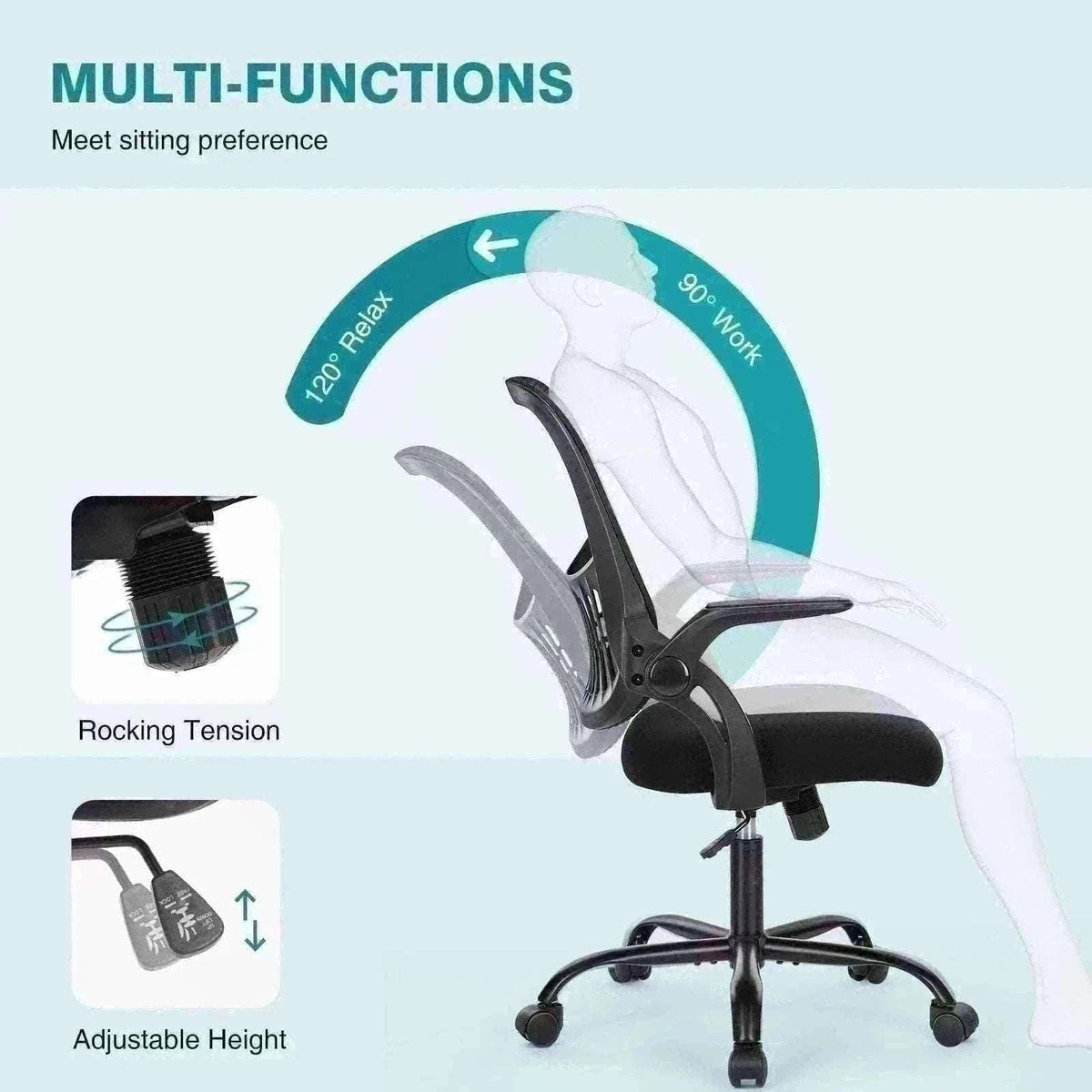 Ergonomic Mesh Office Chair with Lumbar Support & Adjustable Height-Short flip armrest / United States