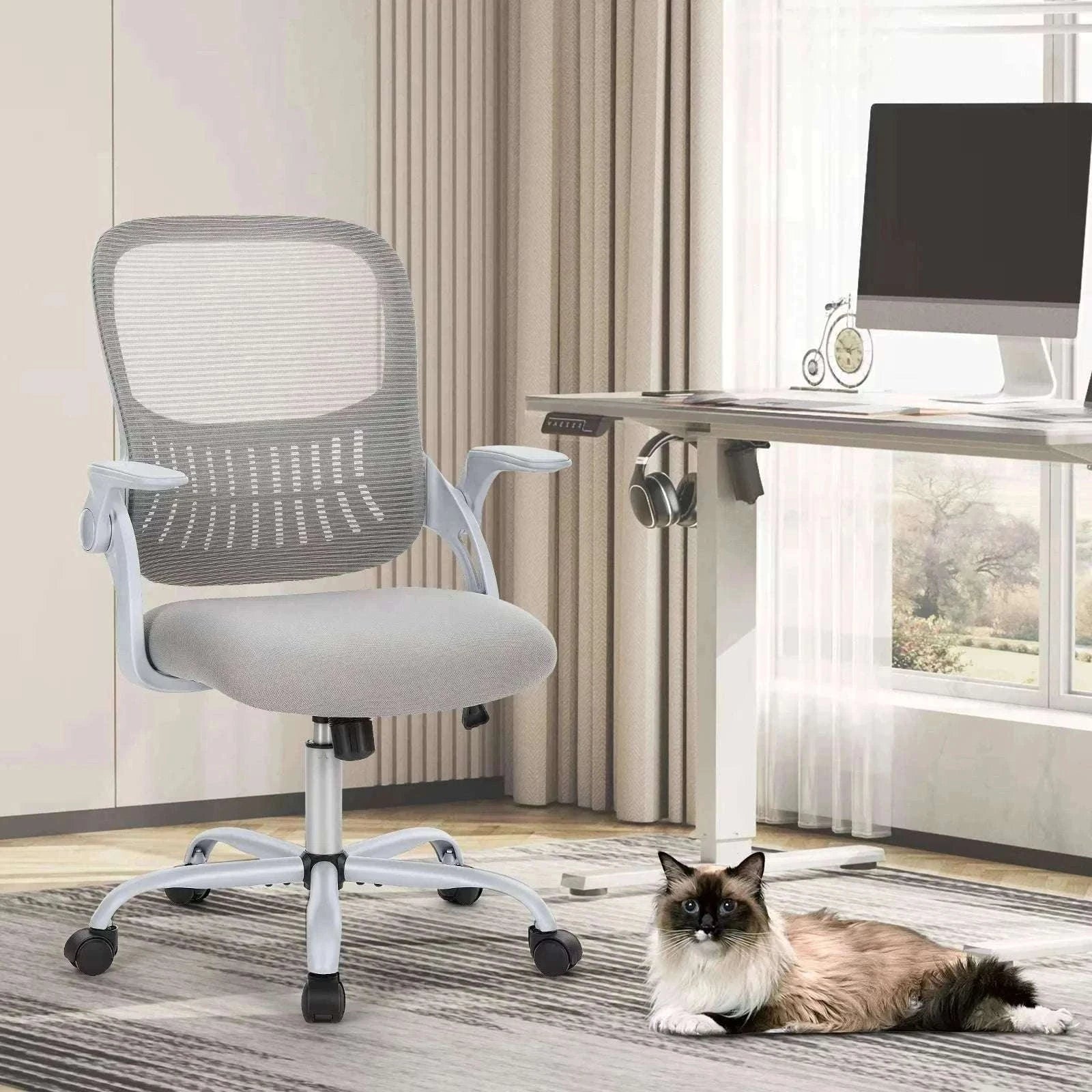 Ergonomic Mesh Office Chair with Lumbar Support & Adjustable Height-Short flip armrest / United States