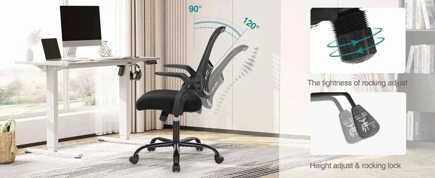 Ergonomic Mesh Office Chair with Lumbar Support & Adjustable Height-Short flip armrest / United States