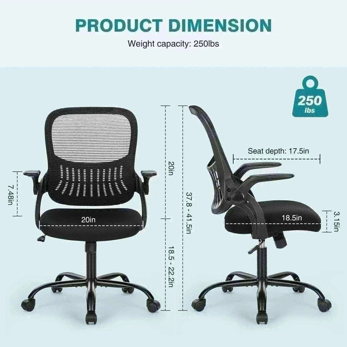 Ergonomic Mesh Office Chair with Lumbar Support & Adjustable Height-Short flip armrest / United States