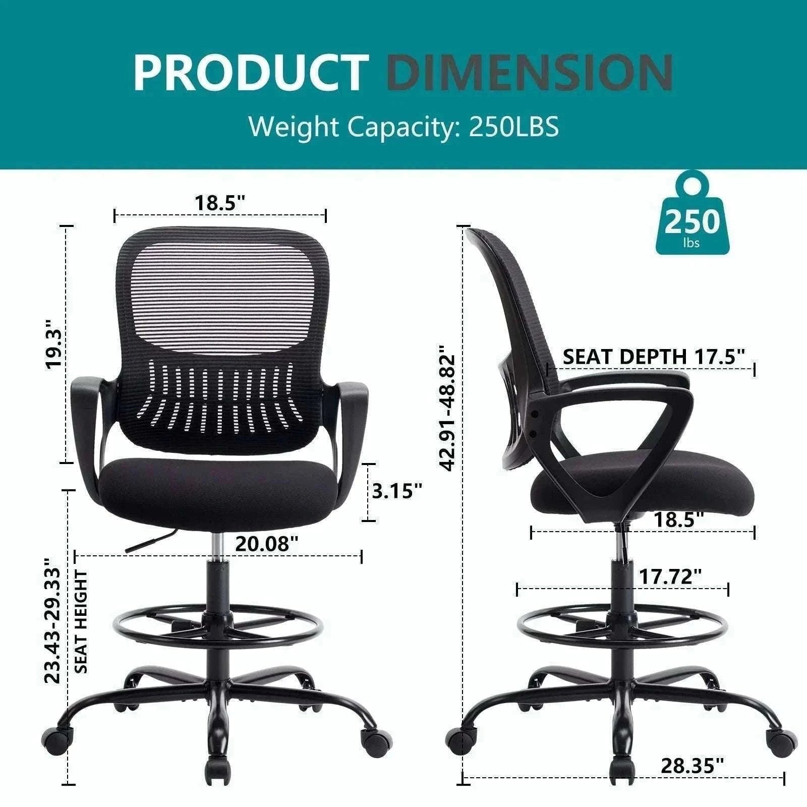 Ergonomic Mesh Office Chair with Lumbar Support & Adjustable Height-Short flip armrest / United States