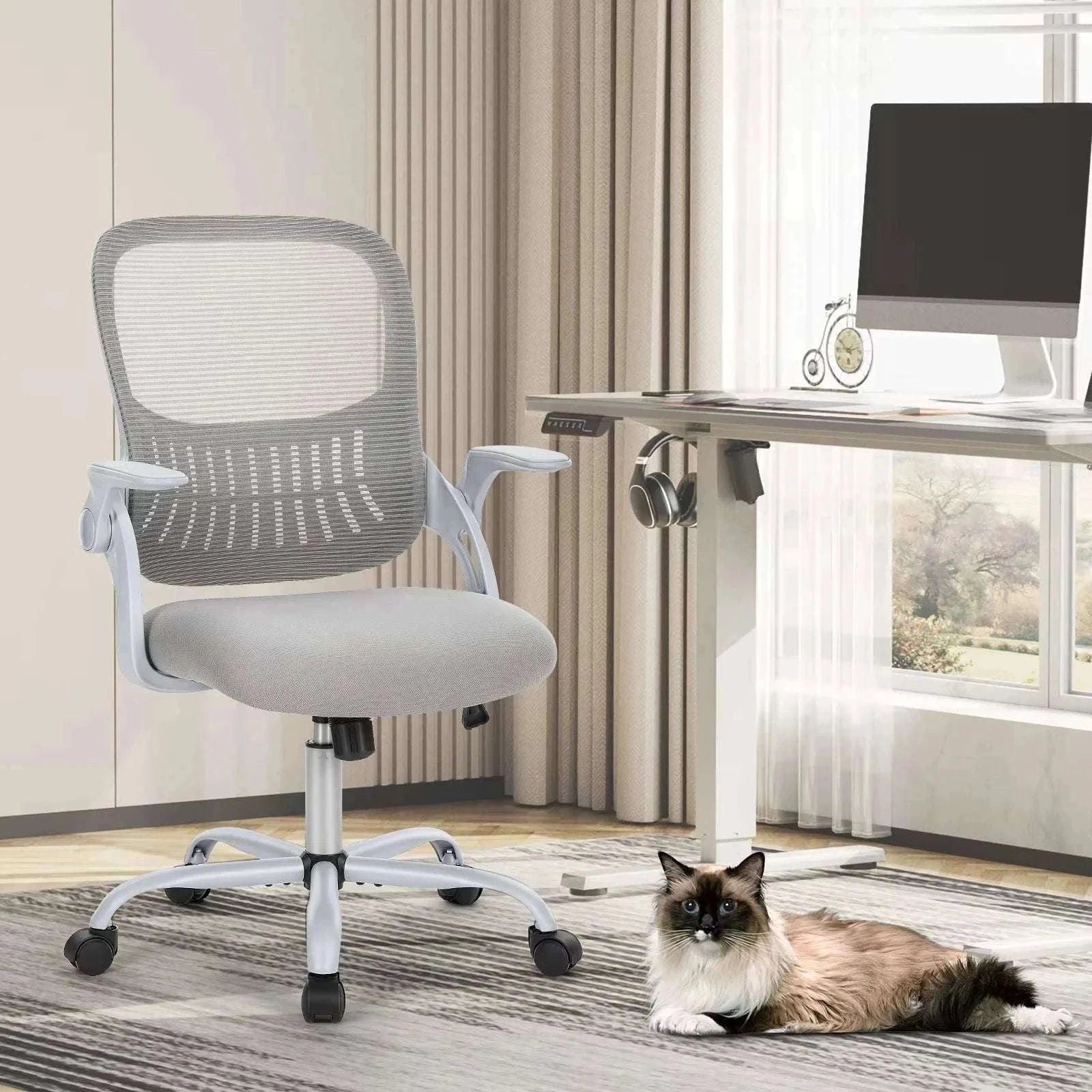 Ergonomic Mesh Office Chair with Lumbar Support & Adjustable Height-Short flip armrest / United States