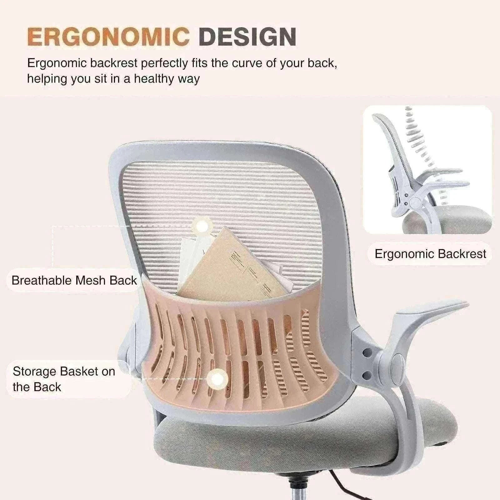 Ergonomic Mesh Office Chair with Lumbar Support & Adjustable Height-Short flip armrest / United States