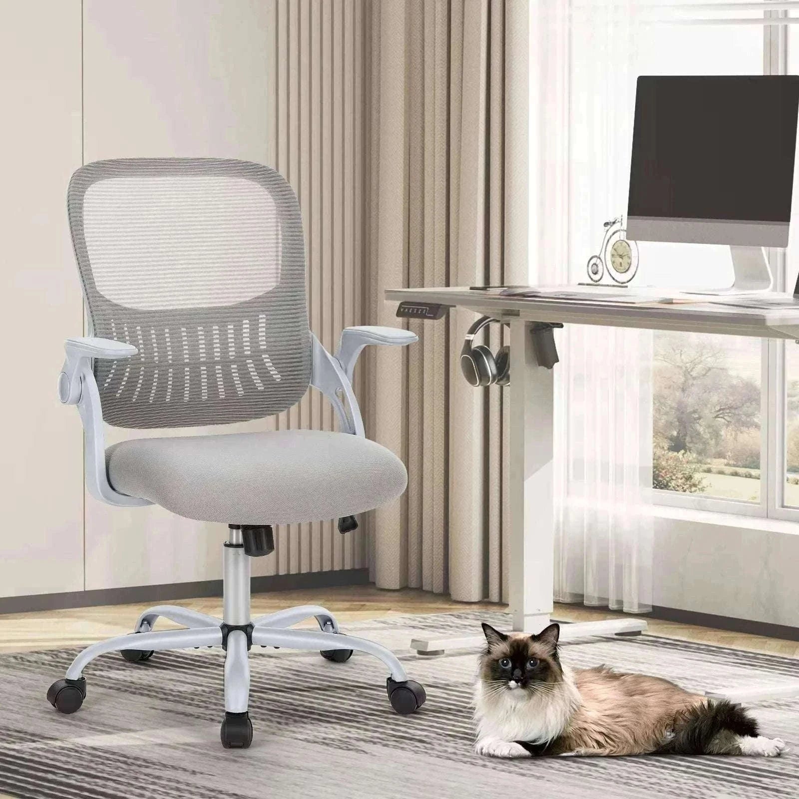 Ergonomic Mesh Office Chair with Lumbar Support & Adjustable Height-Short flip armrest / United States
