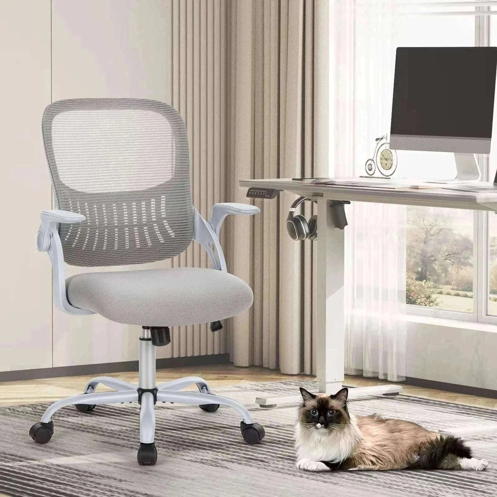 Ergonomic Mesh Office Chair with Lumbar Support & Adjustable Height-Short flip armrest / United States