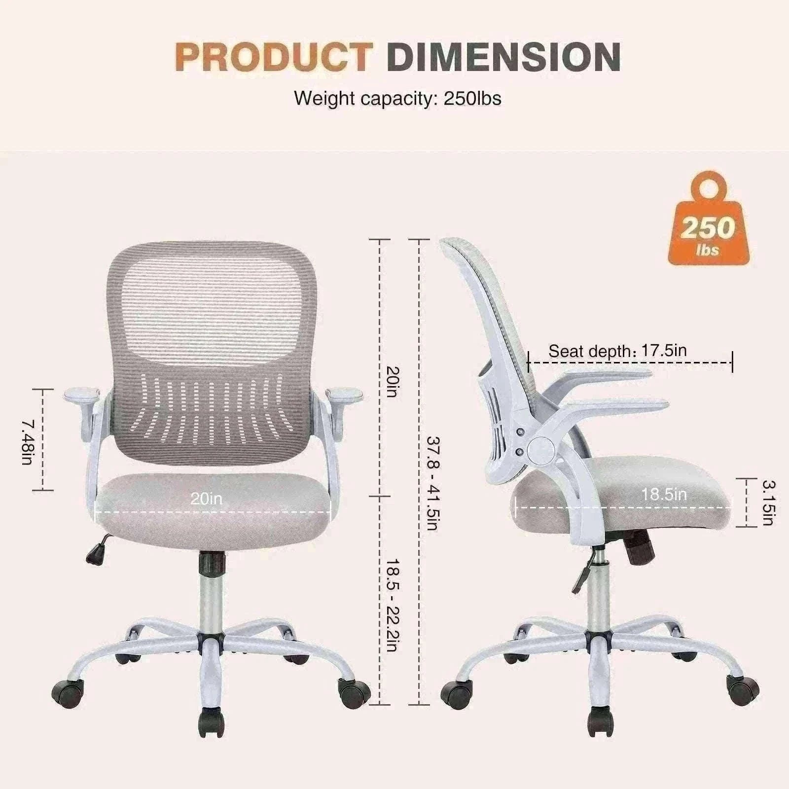 Ergonomic Mesh Office Chair with Lumbar Support & Adjustable Height-Short flip armrest / United States