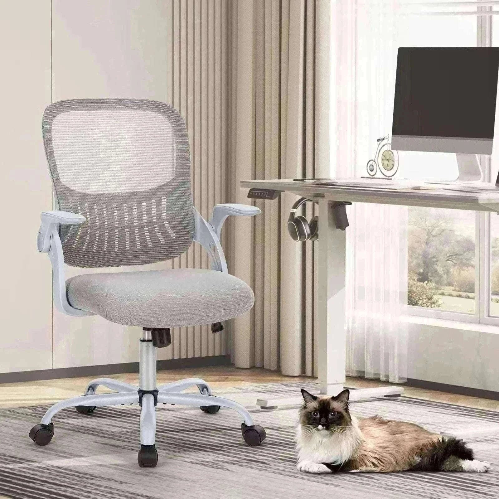 Ergonomic Mesh Office Chair with Lumbar Support & Adjustable Height-Short flip armrest / United States
