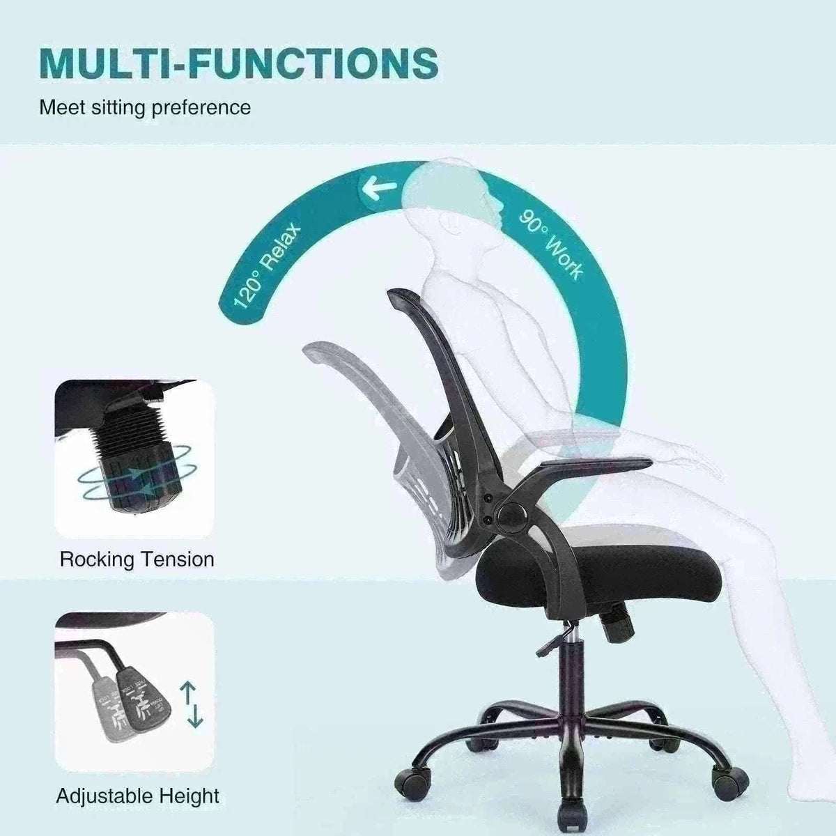 Ergonomic Mesh Office Chair with Lumbar Support & Adjustable Height-Short flip armrest / United States