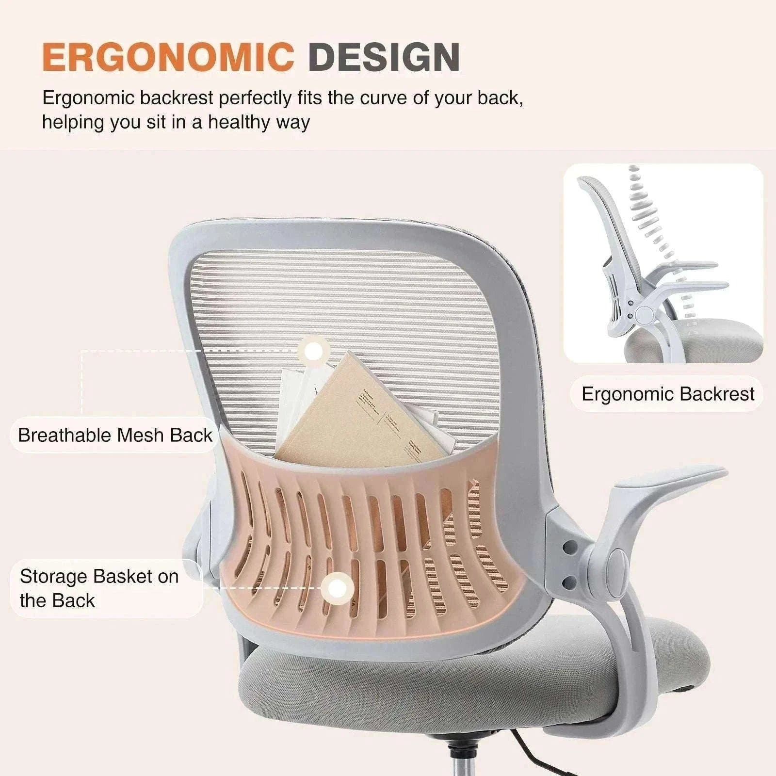 Ergonomic Mesh Office Chair with Lumbar Support & Adjustable Height-Short flip armrest / United States