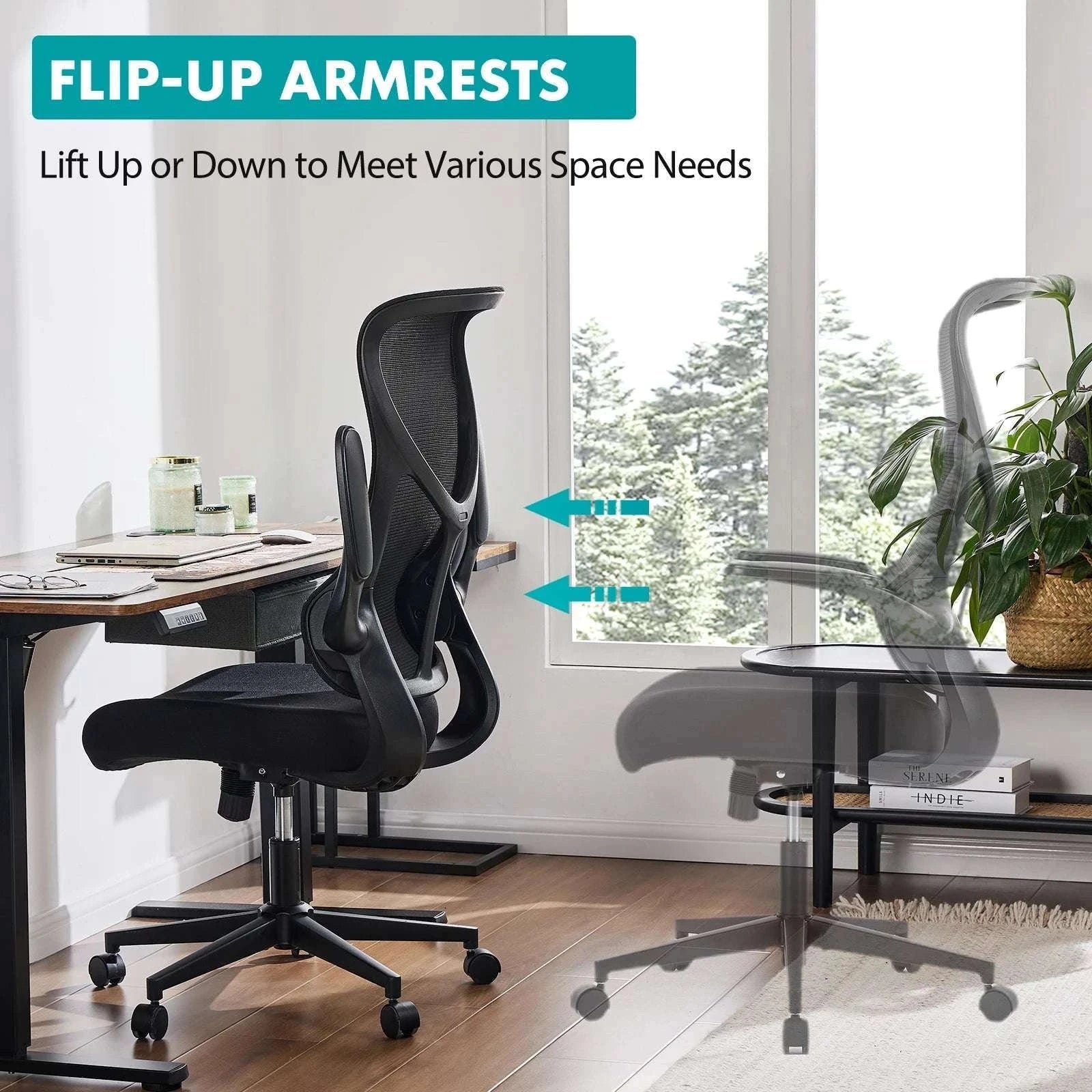 Ergonomic Mesh Office Chair with Lumbar Support & Flip-Up Arms-LIGHT GRAY / United States