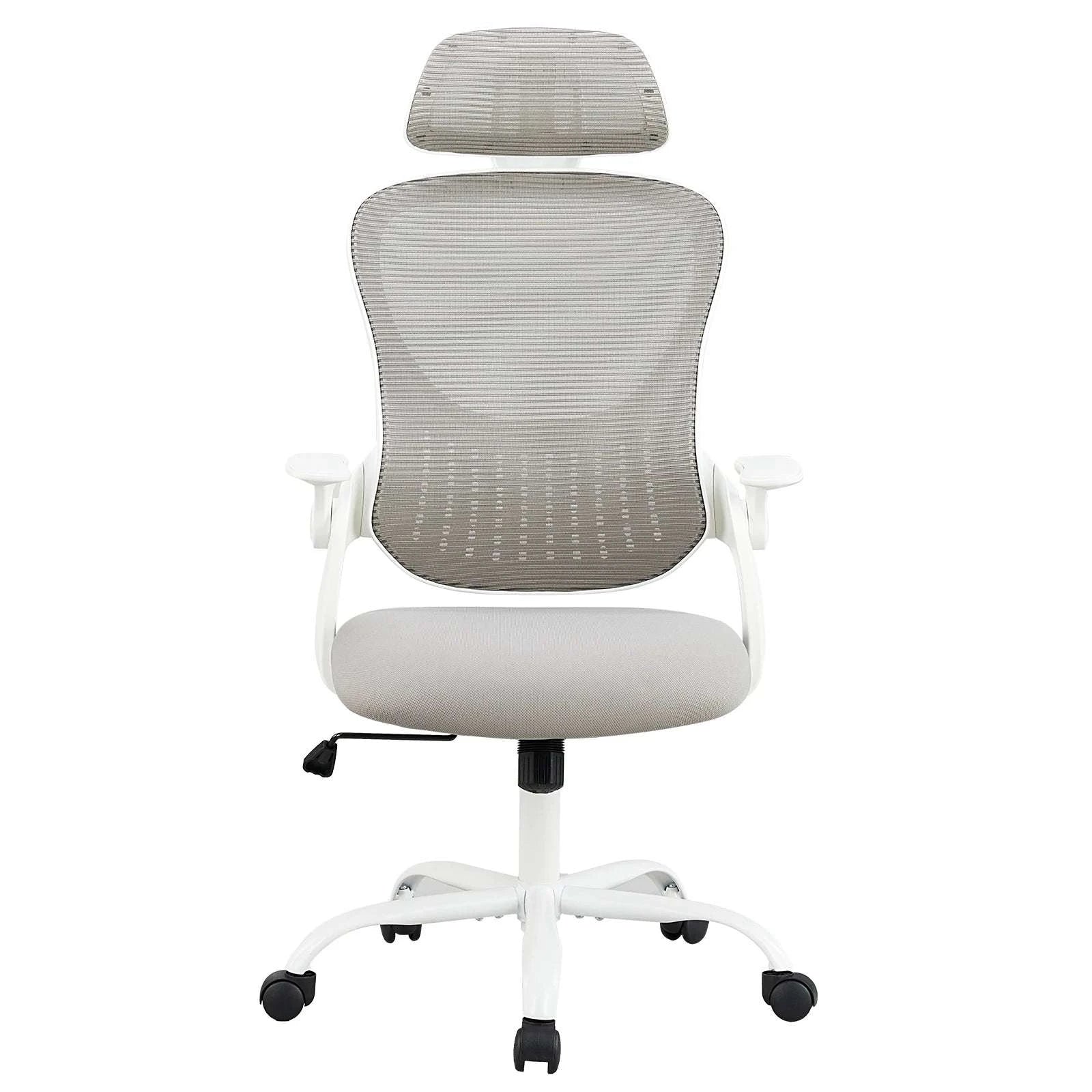 Ergonomic Mesh Office Chair with Lumbar Support, Headrest & Flip Arms-LIGHT GRAY / United States