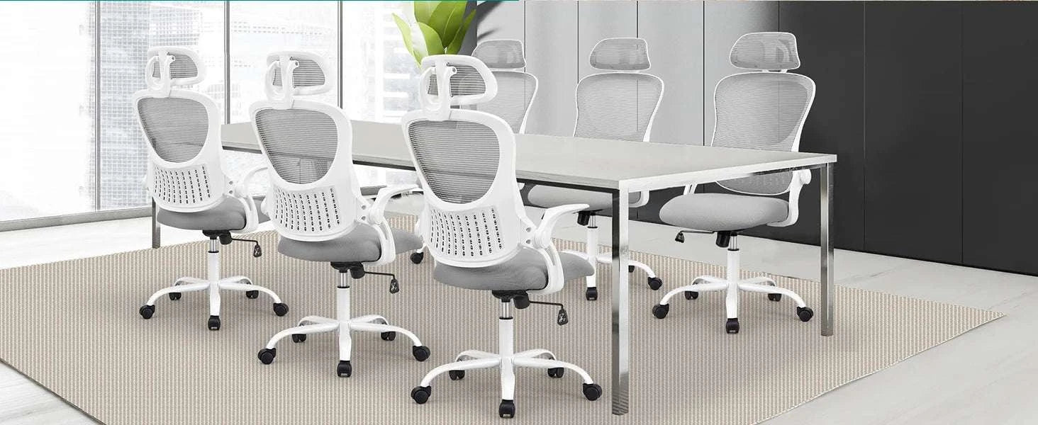 Ergonomic Mesh Office Chair with Lumbar Support, Headrest & Flip Arms-LIGHT GRAY / United States