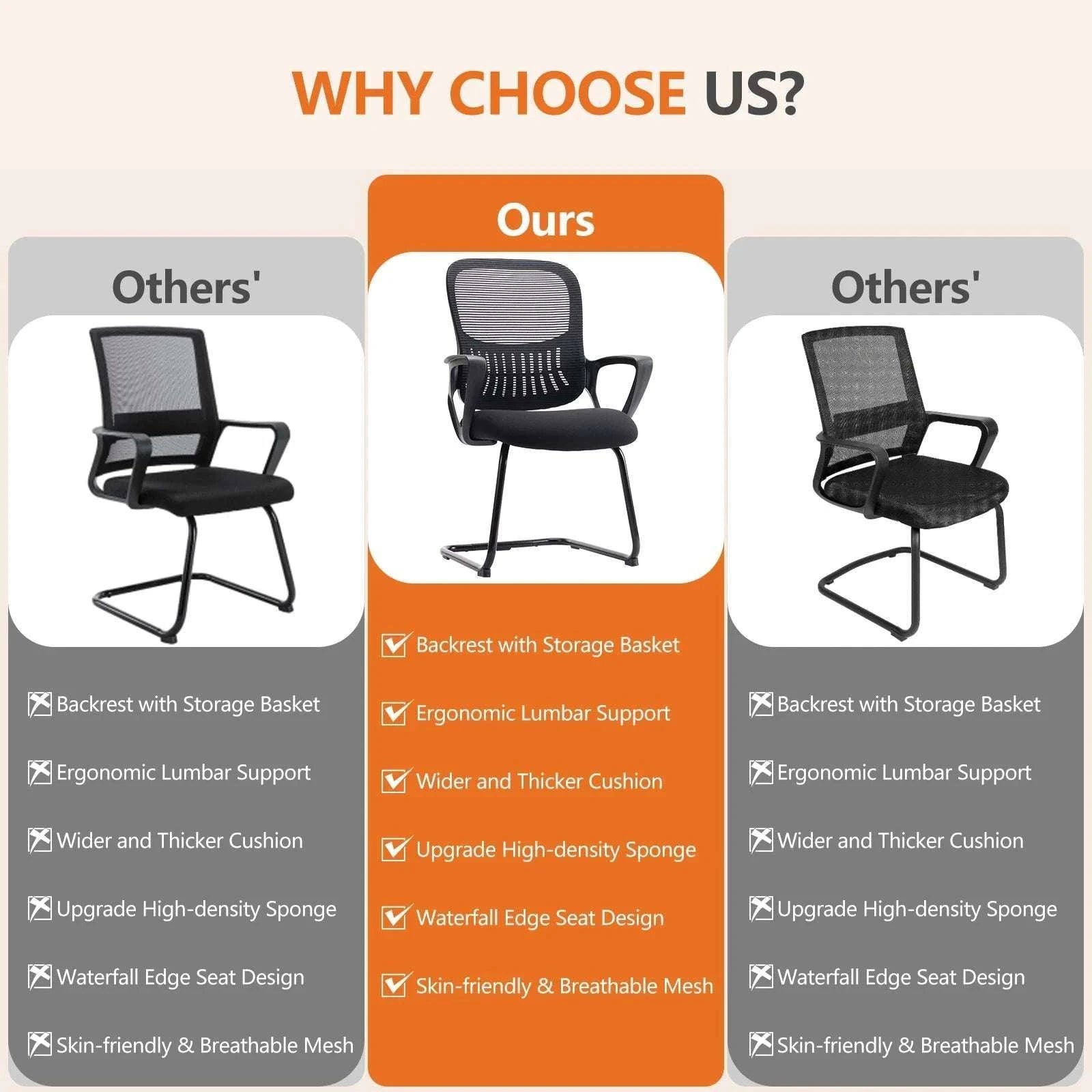 Ergonomic Office Chair No Wheels with Mesh Lumbar Support-Black 1-Pack / United States
