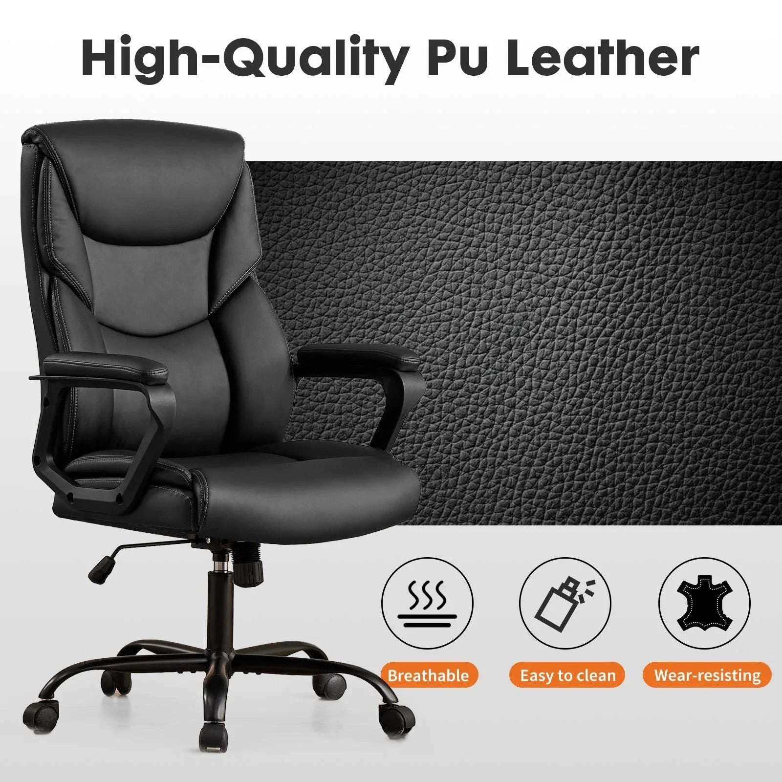 Ergonomic Office Chair with Flip-Up Arms PU Leather Swivel Seat-Beige / United States