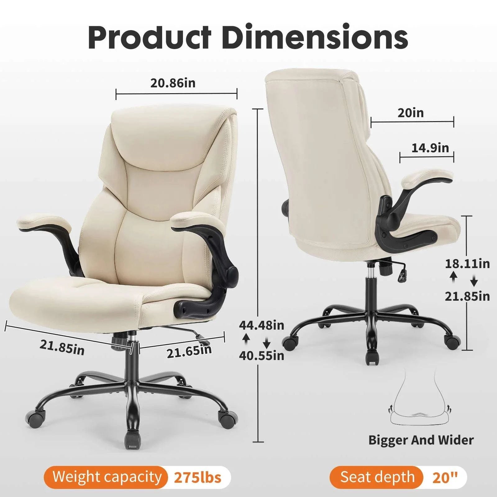 Ergonomic Office Chair with Flip-Up Arms PU Leather Swivel Seat-Beige / United States