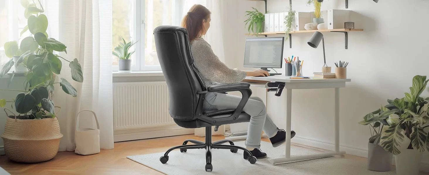 Ergonomic Office Chair with Flip-Up Arms PU Leather Swivel Seat-Beige / United States