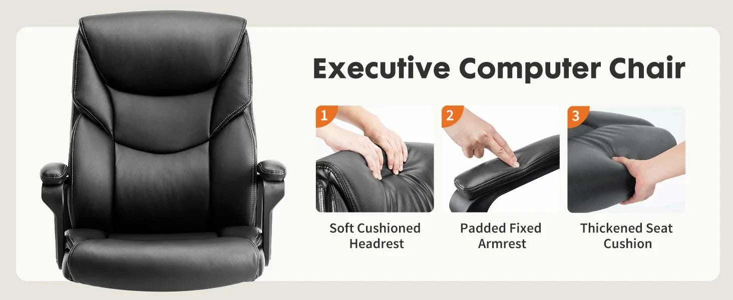 Ergonomic Office Chair with Flip-Up Arms PU Leather Swivel Seat-Beige / United States