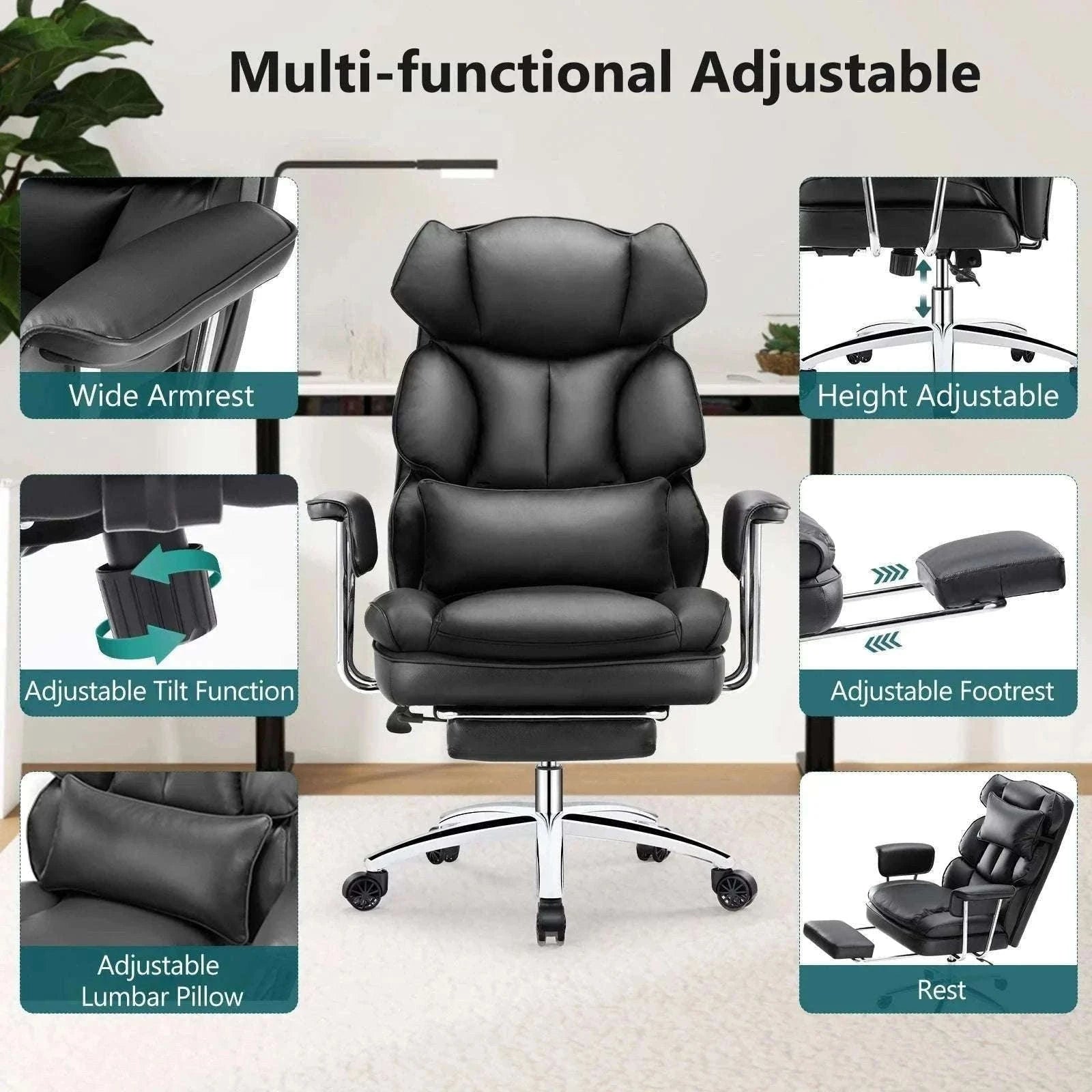 Ergonomic Office Chair with Footrest, Lumbar Support & Recline-Brown / United States