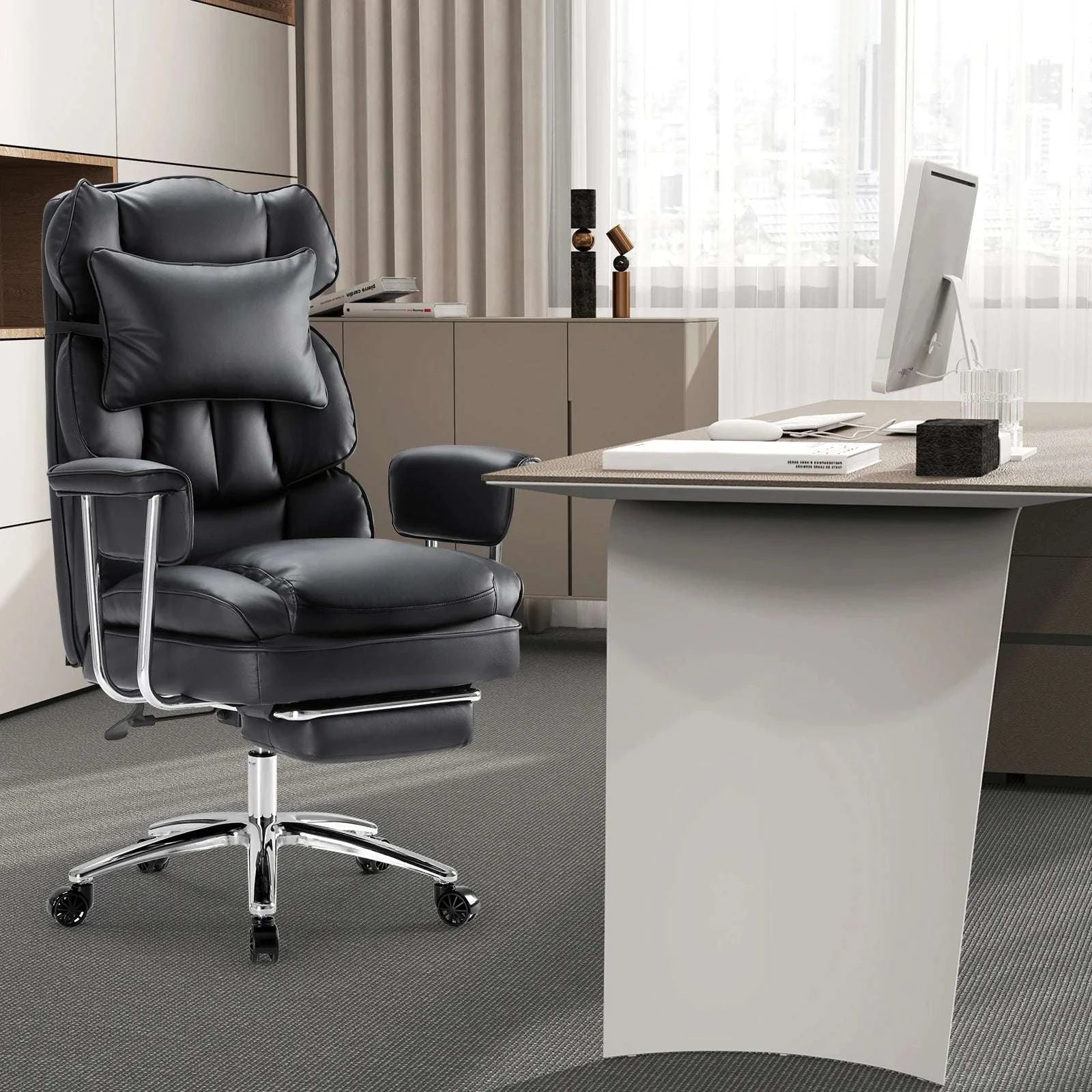 Ergonomic Office Chair with Footrest, Lumbar Support & Recline-Brown / United States