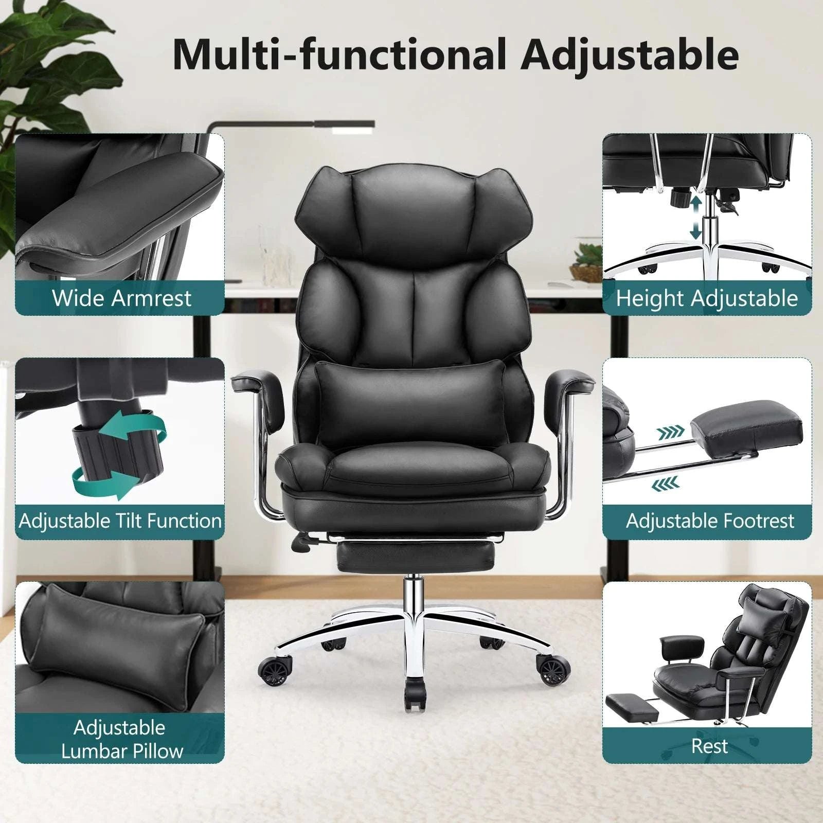 Ergonomic Office Chair with Footrest, Lumbar Support & Recline-Brown / United States