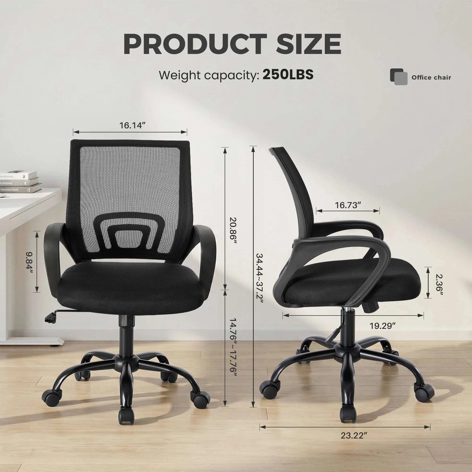 Ergonomic Office Chair with Lumbar Support, Mesh Back & Rocking Tilt-LIGHT GRAY / United States