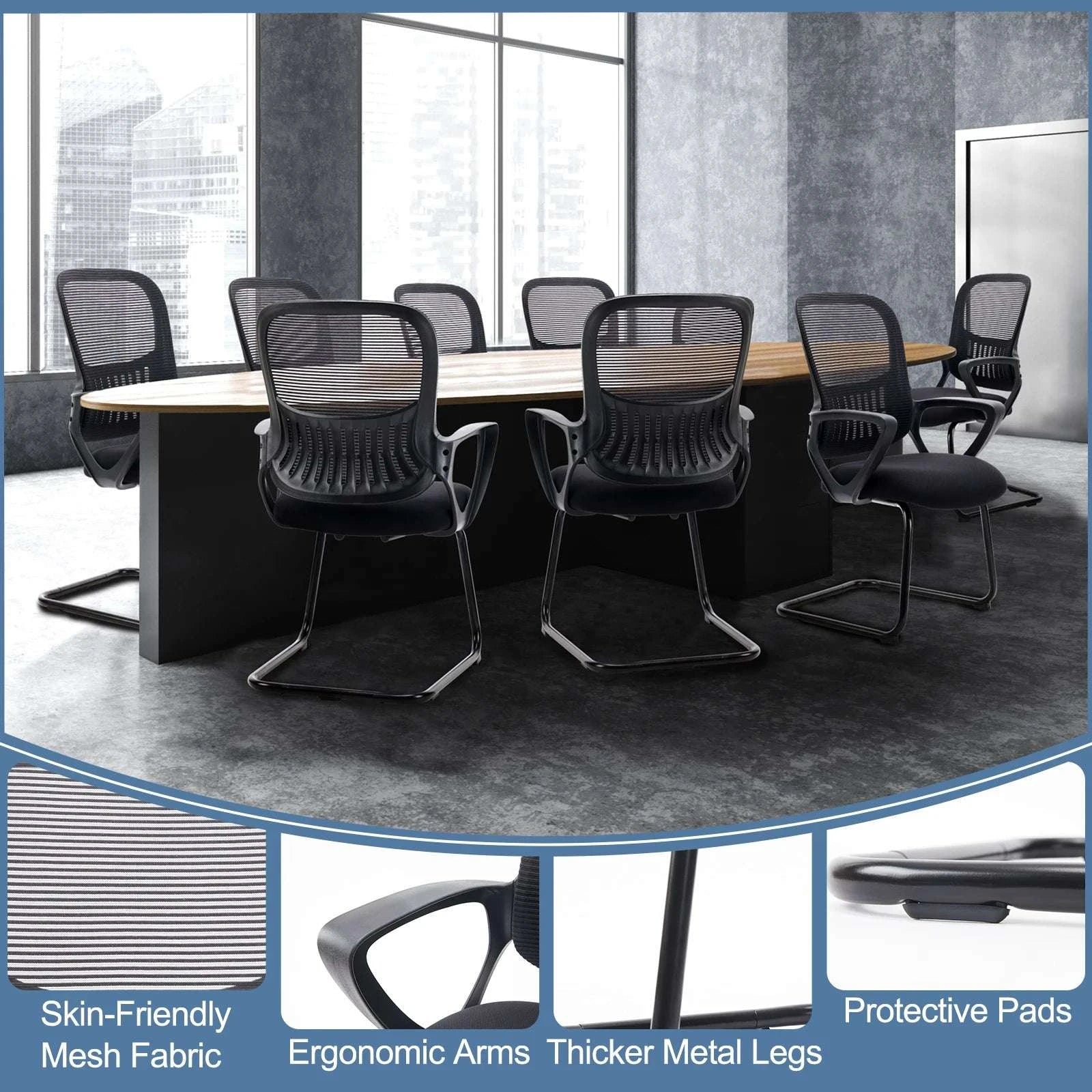 Ergonomic Office Guest Chair with Armrests & Mesh Lumbar Support-Black 1-Pack / United States