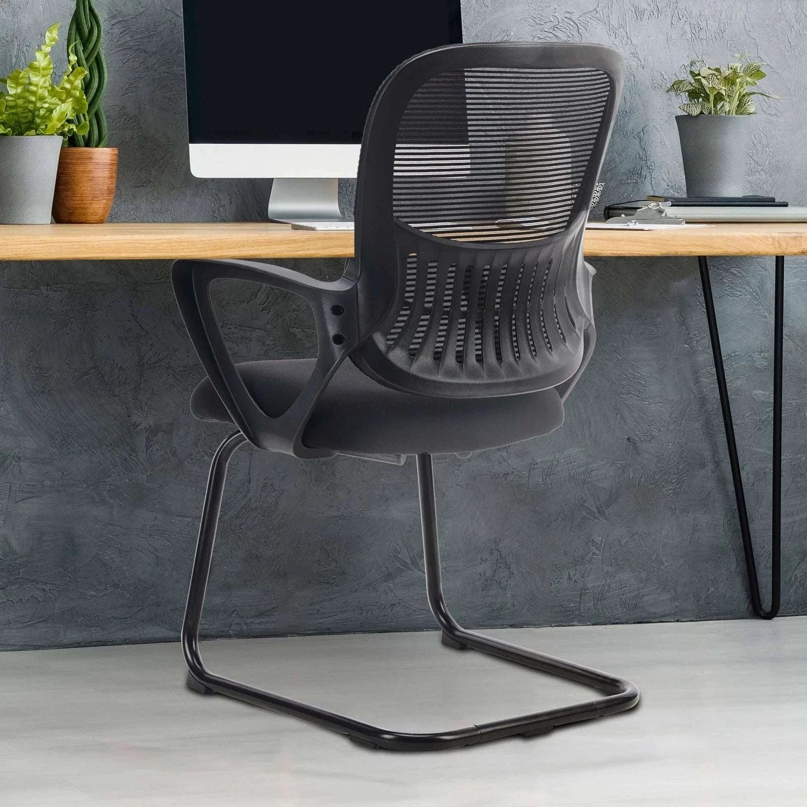 Ergonomic Office Guest Chair with Armrests & Mesh Lumbar Support-Black 1-Pack / United States
