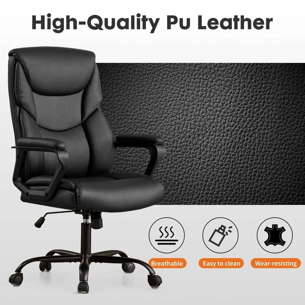 Ergonomic PU Leather Gaming Office Chair with Lumbar Support-Fixed handrails BN / United States