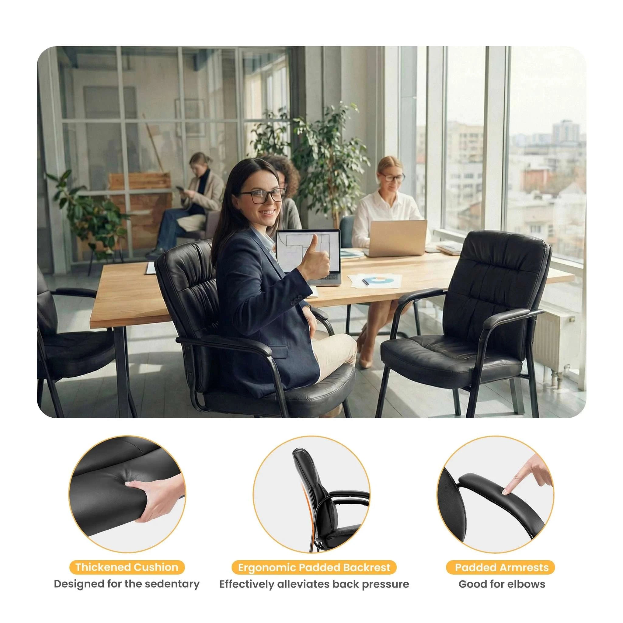 Ergonomic PU Leather Office Chair with Lumbar Support 500lb Capacity-black / United States