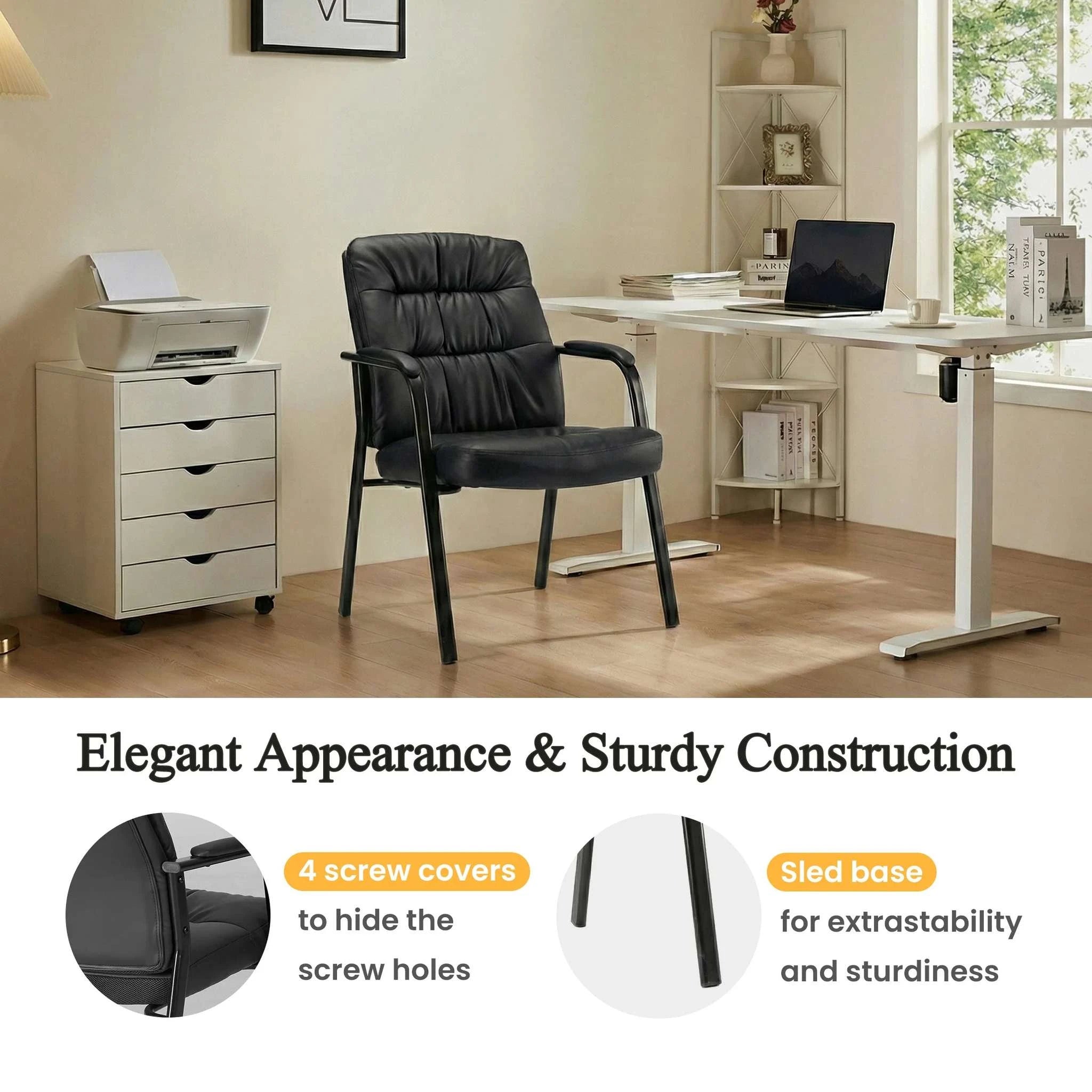 Ergonomic PU Leather Office Chair with Lumbar Support 500lb Capacity-black / United States