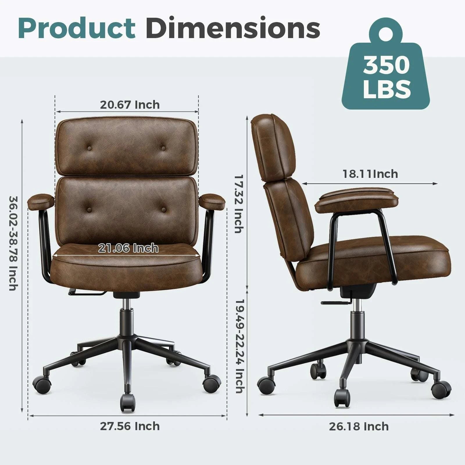 Ergonomic PU Leather Office Chair with Lumbar Support & Adjustable Height-Pink / United States