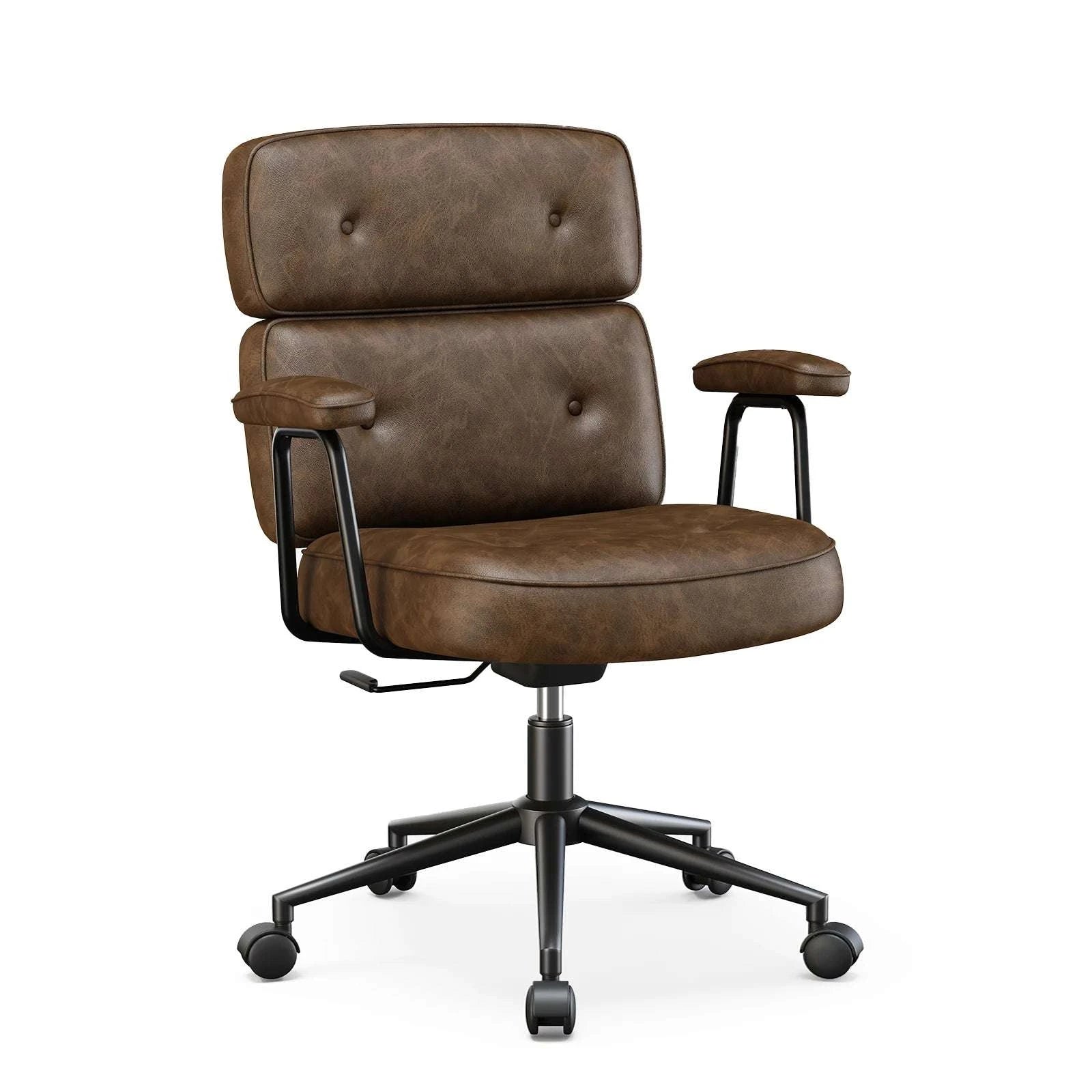 Ergonomic PU Leather Office Chair with Lumbar Support & Adjustable Height-Pink / United States