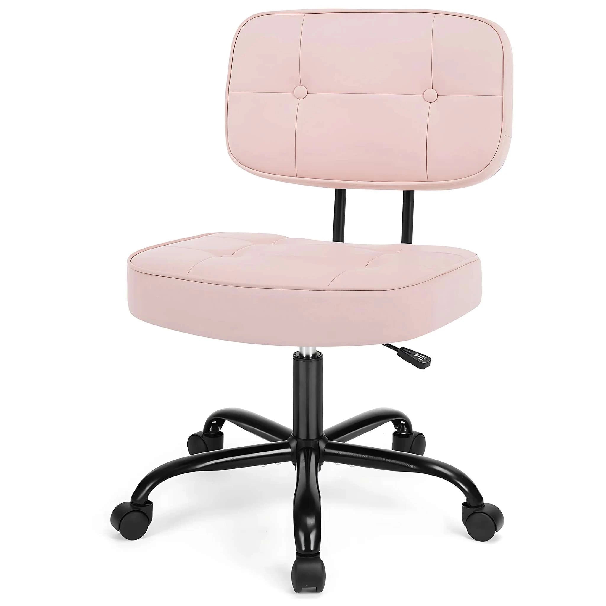 Ergonomic PU Leather Office Chair with Lumbar Support & Swivel-Pink / United States