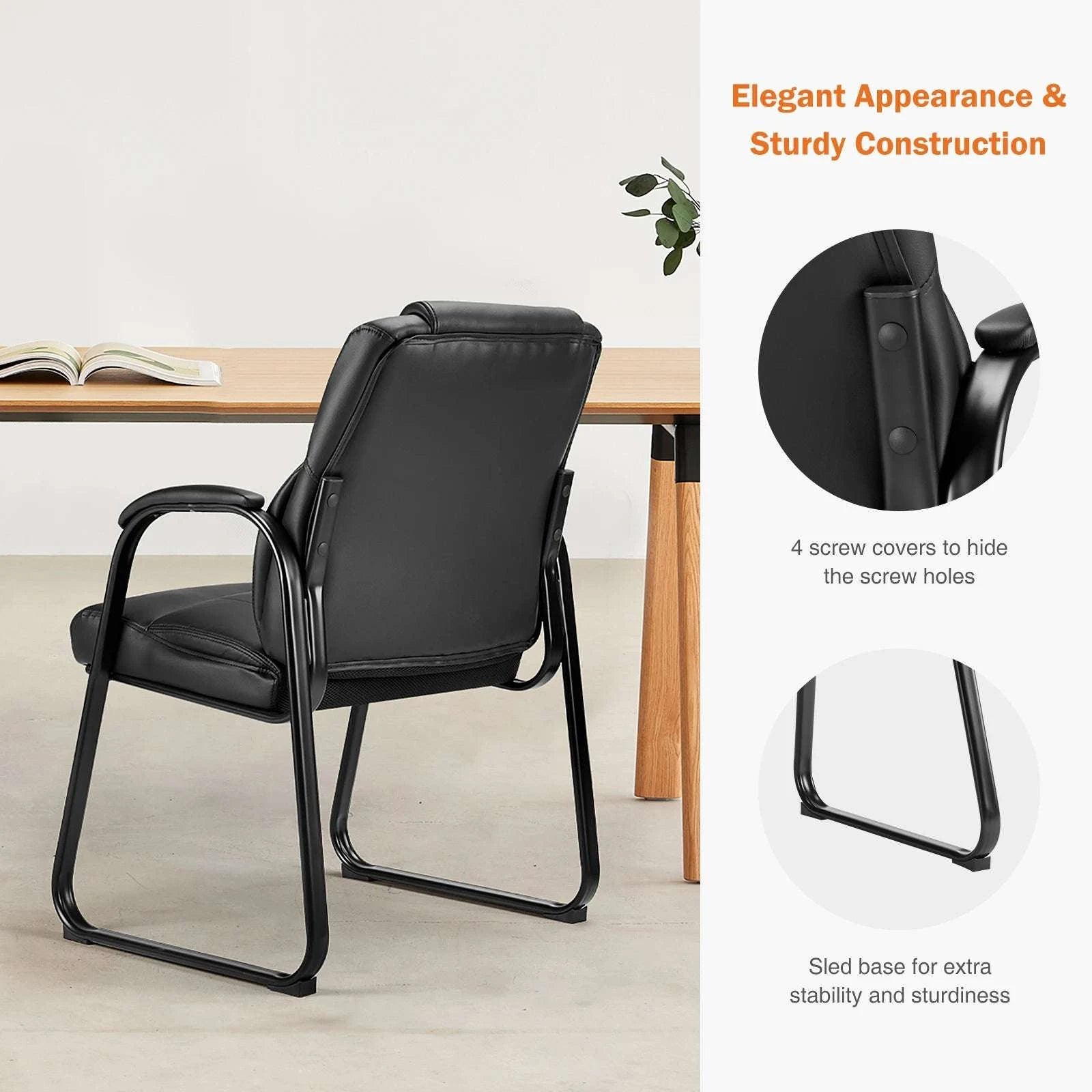 Ergonomic PU Leather Office Guest Chair with Padded Arms and Backrest-Black 2-Pack / United States