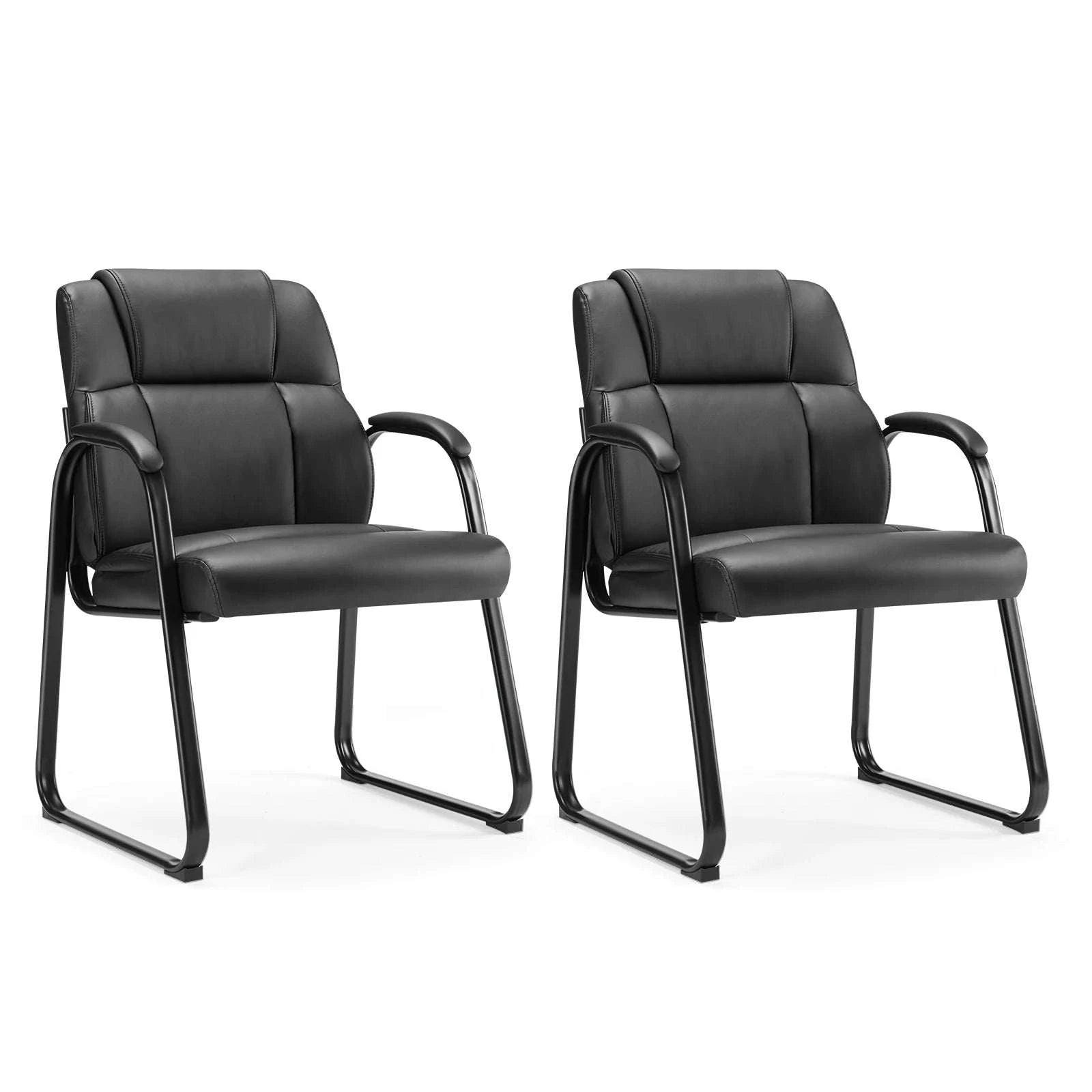 Ergonomic PU Leather Office Guest Chair with Padded Arms and Backrest-Black 2-Pack / United States