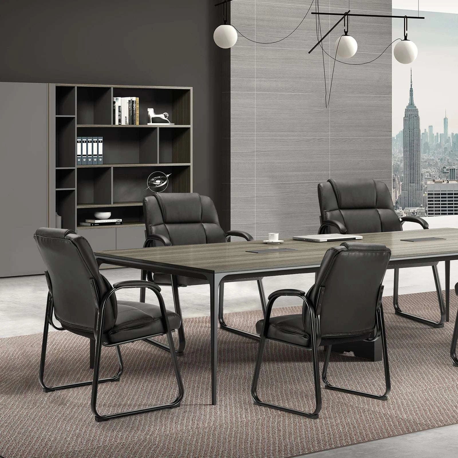 Ergonomic PU Leather Office Guest Chair with Padded Arms and Backrest-Black 2-Pack / United States