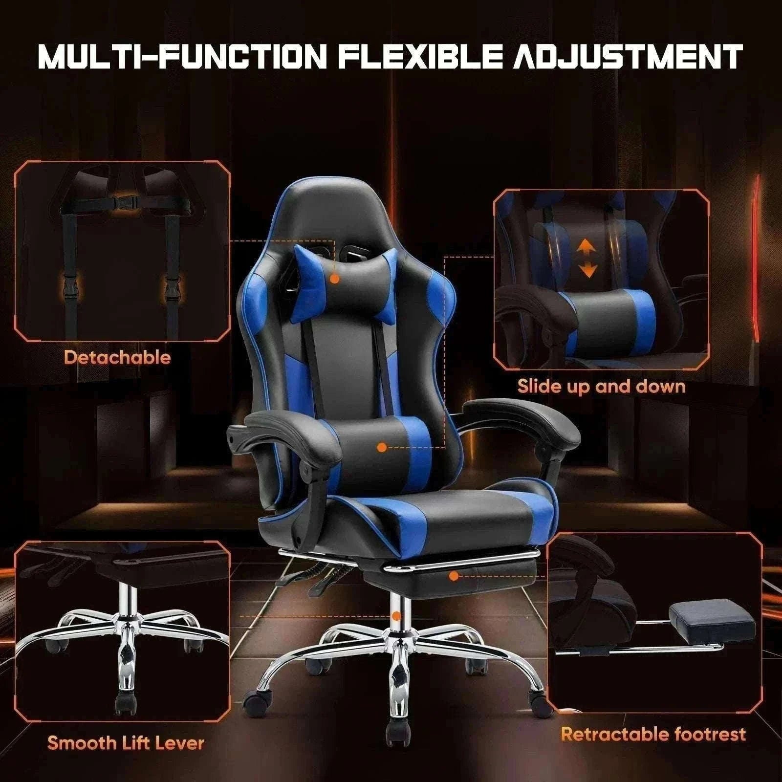 Ergonomic Racing Gaming Chair with Lumbar Support and Flip-Up Arms-Red / United States