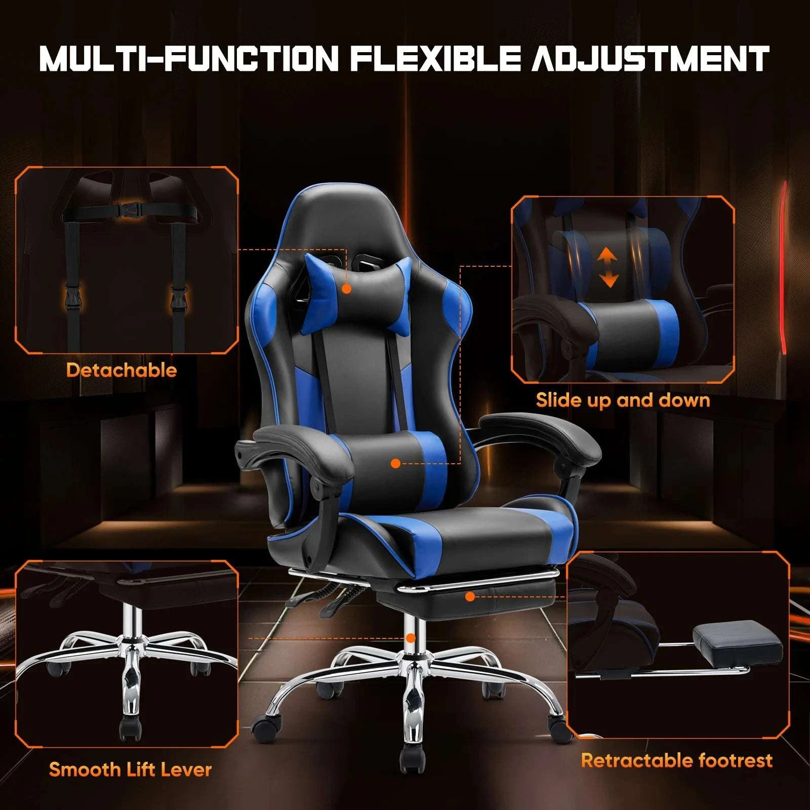 Ergonomic Racing Gaming Chair with Lumbar Support and Flip-Up Arms-Red / United States