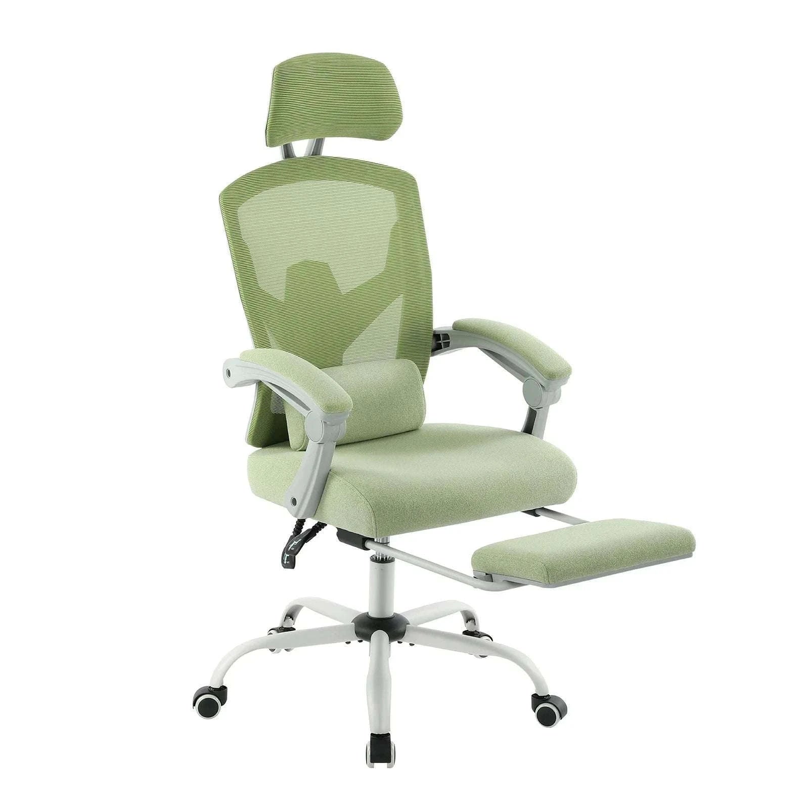 Ergonomic Reclining Mesh Office Chair with Footrest & Lumbar Support-Blue / United States