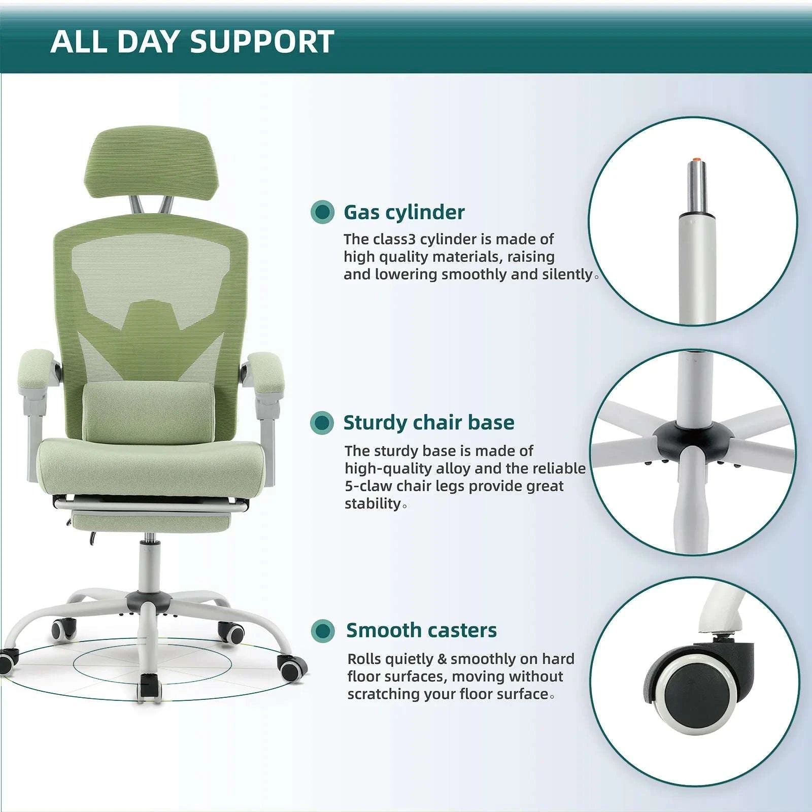Ergonomic Reclining Mesh Office Chair with Footrest & Lumbar Support-Blue / United States