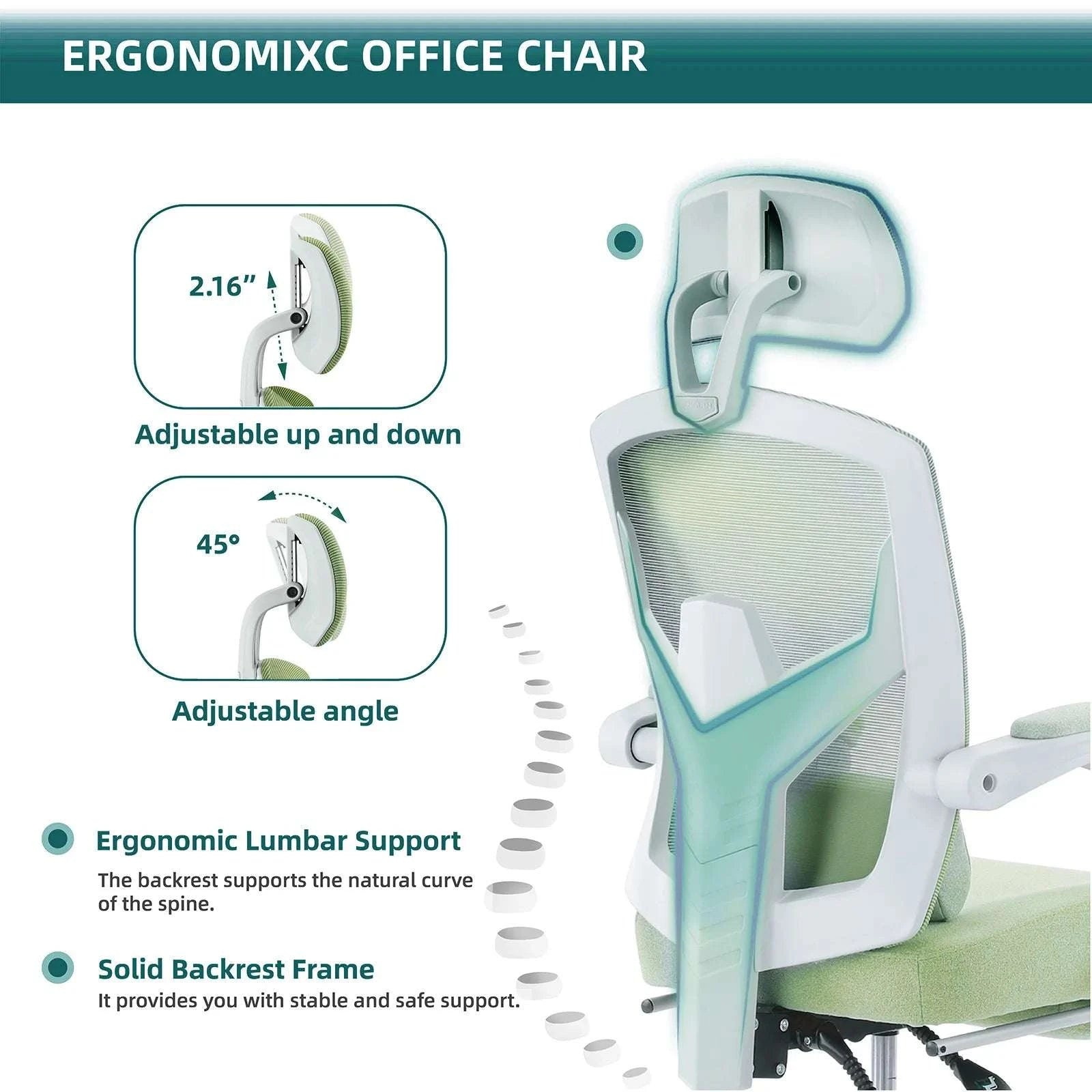 Ergonomic Reclining Mesh Office Chair with Footrest & Lumbar Support-Blue / United States