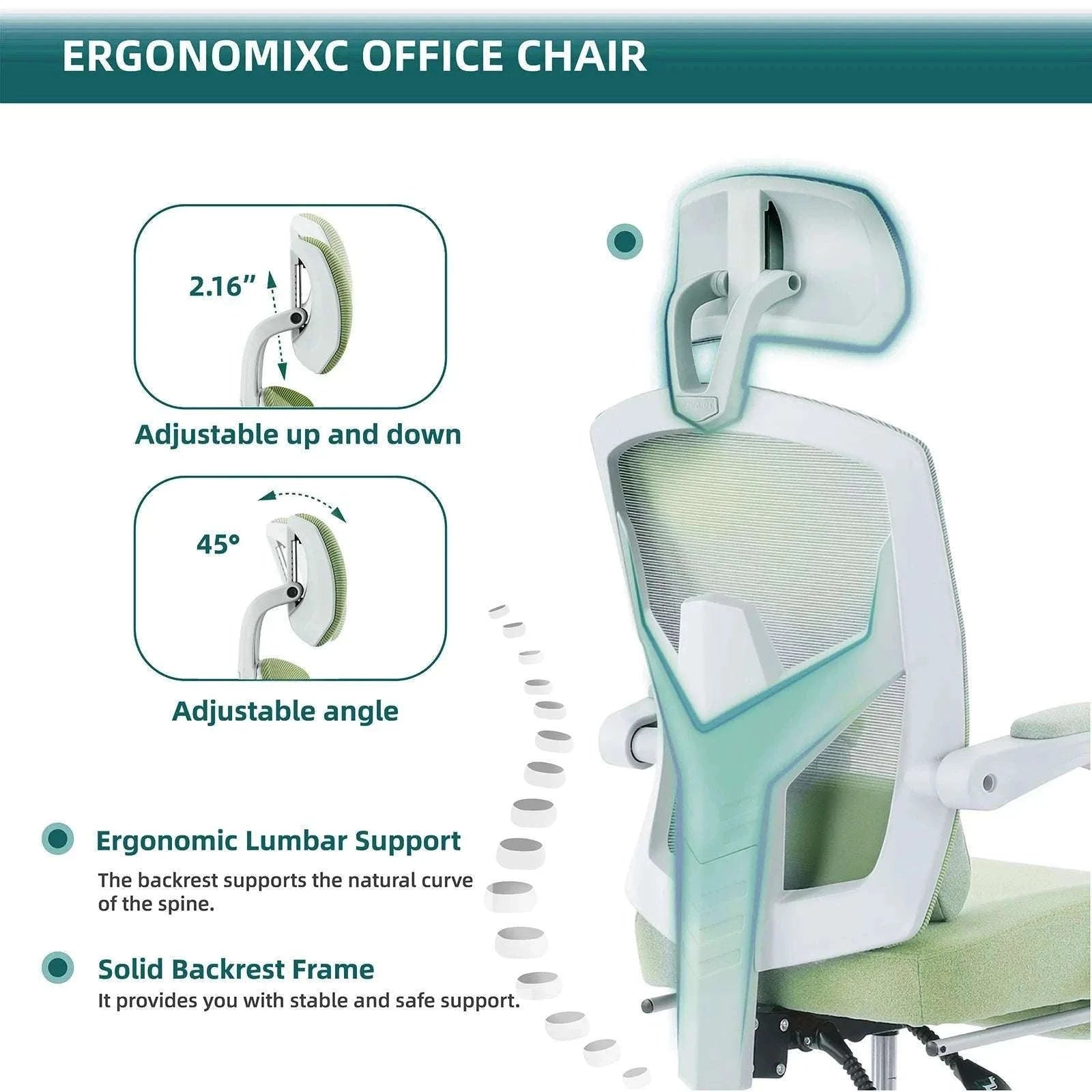 Ergonomic Reclining Mesh Office Chair with Footrest & Lumbar Support-Blue / United States