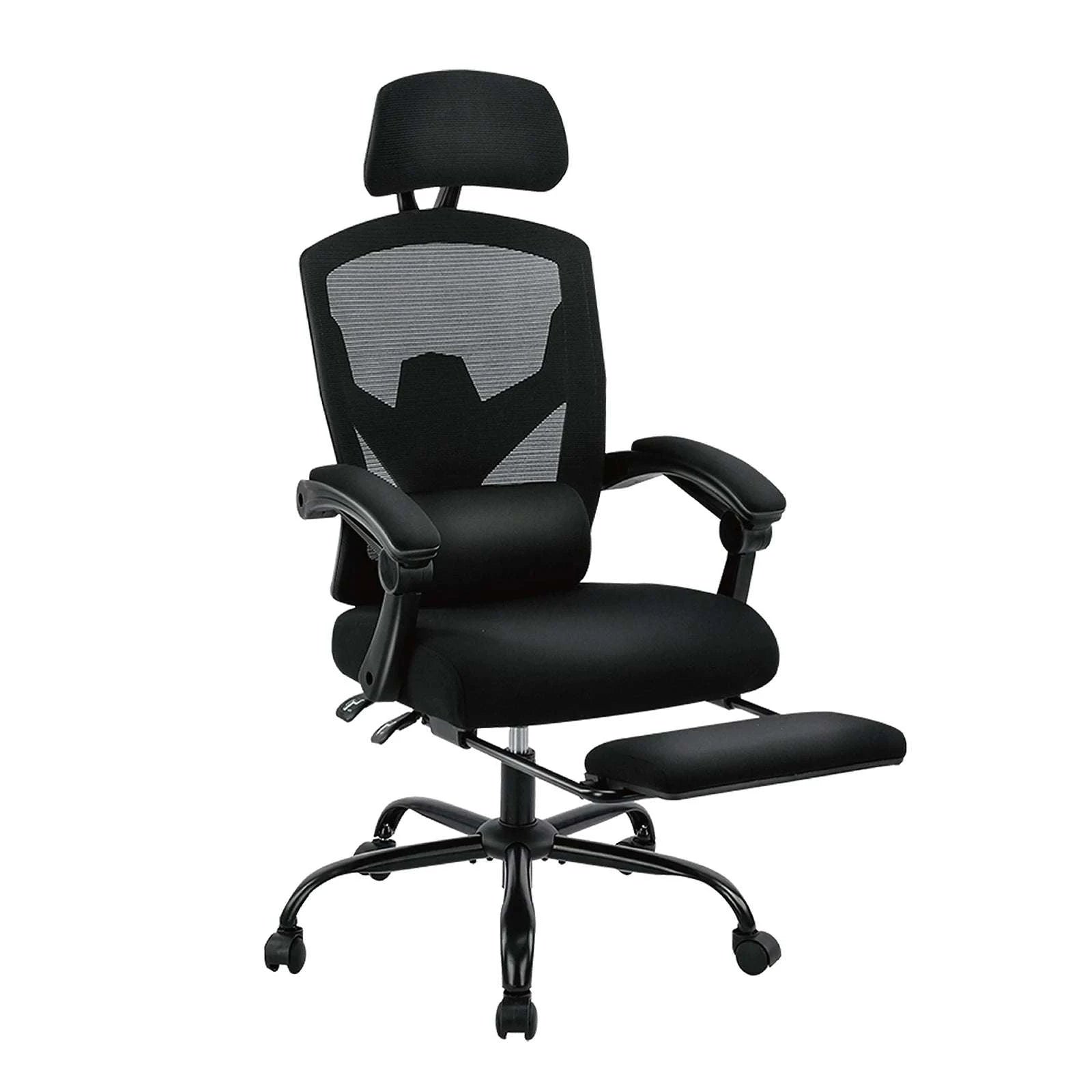 Ergonomic Reclining Mesh Office Chair with Footrest & Lumbar Support-Blue / United States