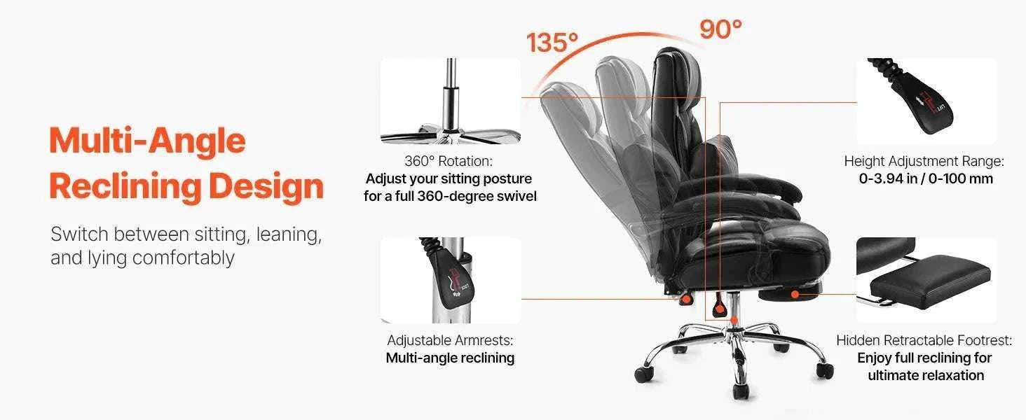 Ergonomic Reclining Office Chair with Footrest & 300lb Support-400lb Footrest Brown / United States