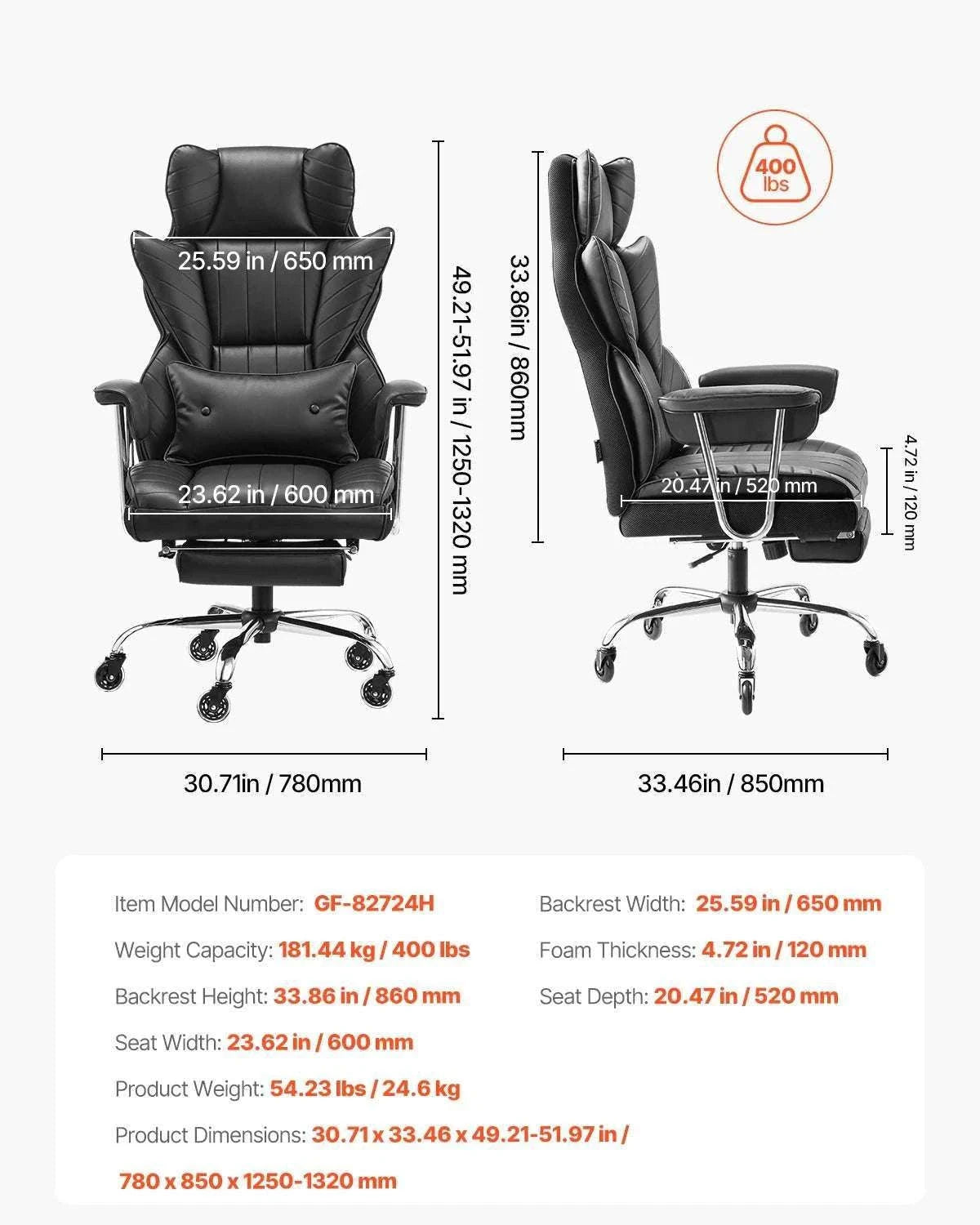 Ergonomic Reclining Office Chair with Footrest & 300lb Support-400lb Footrest Brown / United States