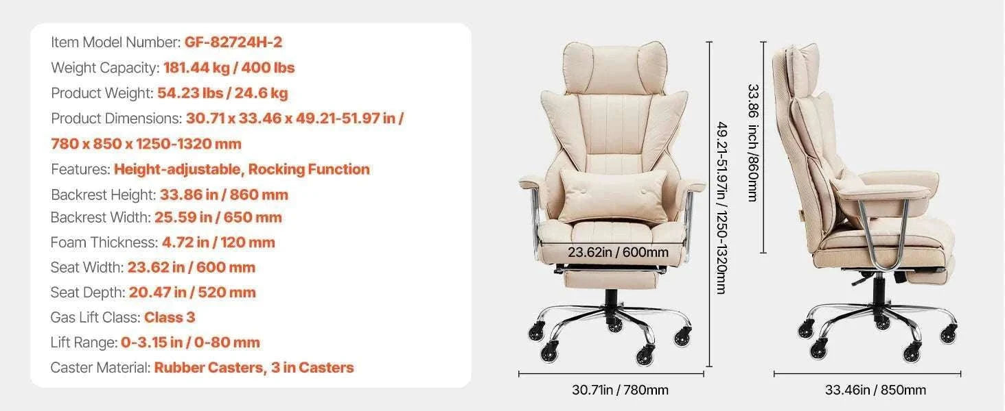 Ergonomic Reclining Office Chair with Footrest & 300lb Support-400lb Footrest Brown / United States