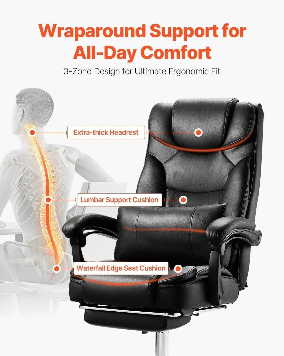 Ergonomic Reclining Office Chair with Footrest & 300lb Support-400lb Footrest Brown / United States