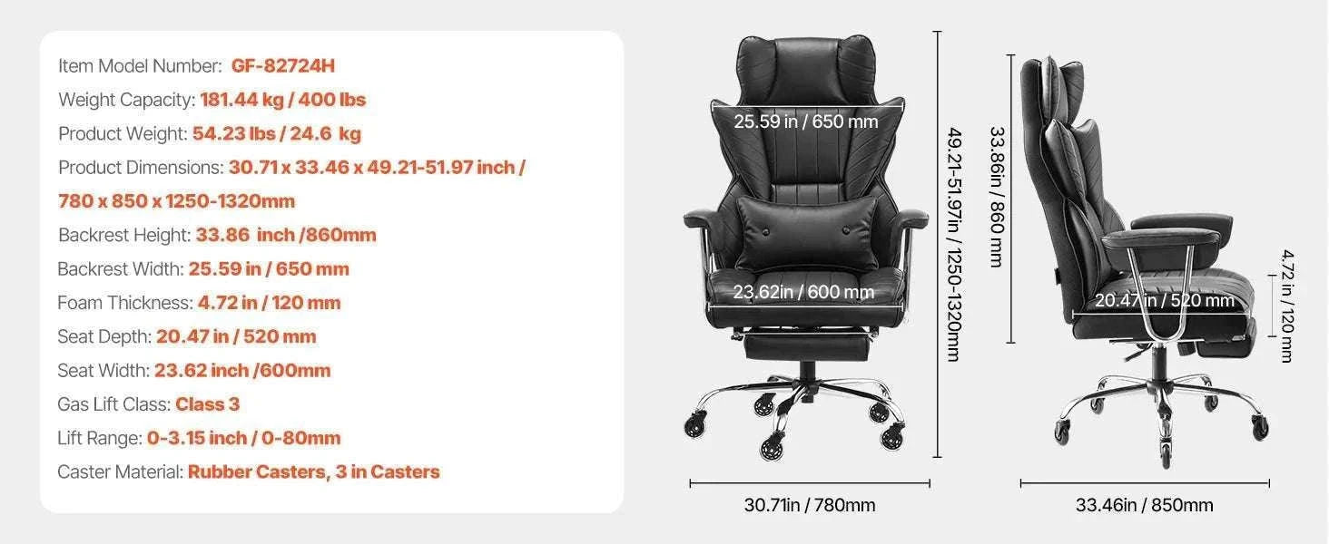 Ergonomic Reclining Office Chair with Footrest & 300lb Support-400lb Footrest Brown / United States