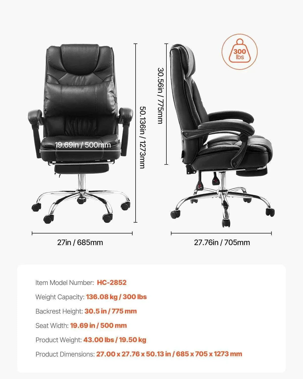 Ergonomic Reclining Office Chair with Footrest & 300lb Support-400lb Footrest Brown / United States