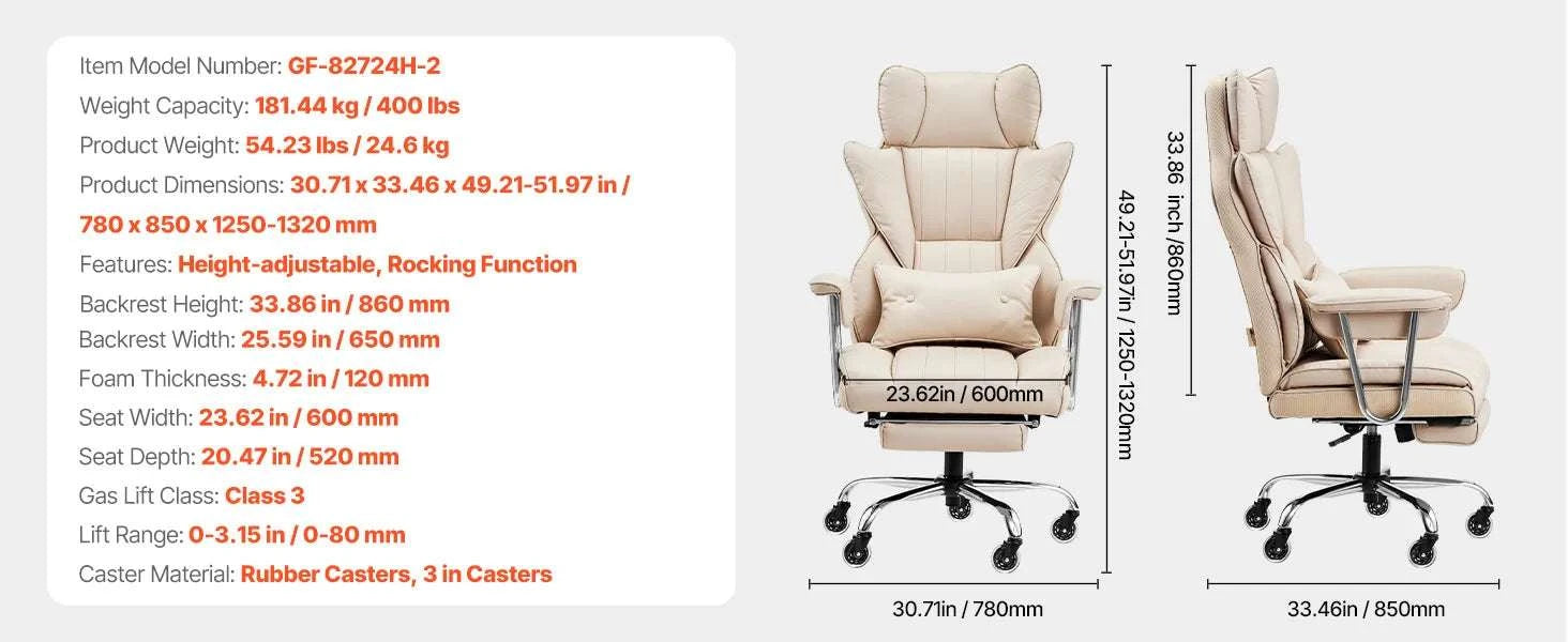 Ergonomic Reclining Office Chair with Footrest & 300lb Support-400lb Footrest Brown / United States